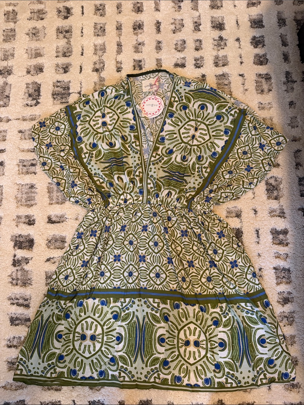 Umgee Green and Blue Floral-Print Mini Dress